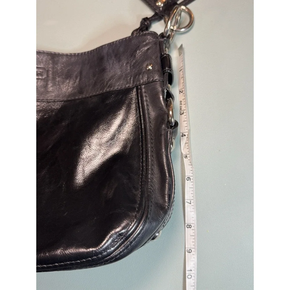 Coach F1082 Black Leather Hobo Bag with Scarf Purple Lining Zoe Vintage Y2K